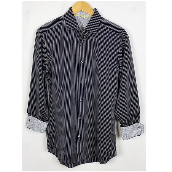 Bugatchi Uomo Button Up Shirt Long
Sleeve Flip Cuff Striped Size 15 Black
White - Picture 3 of 9